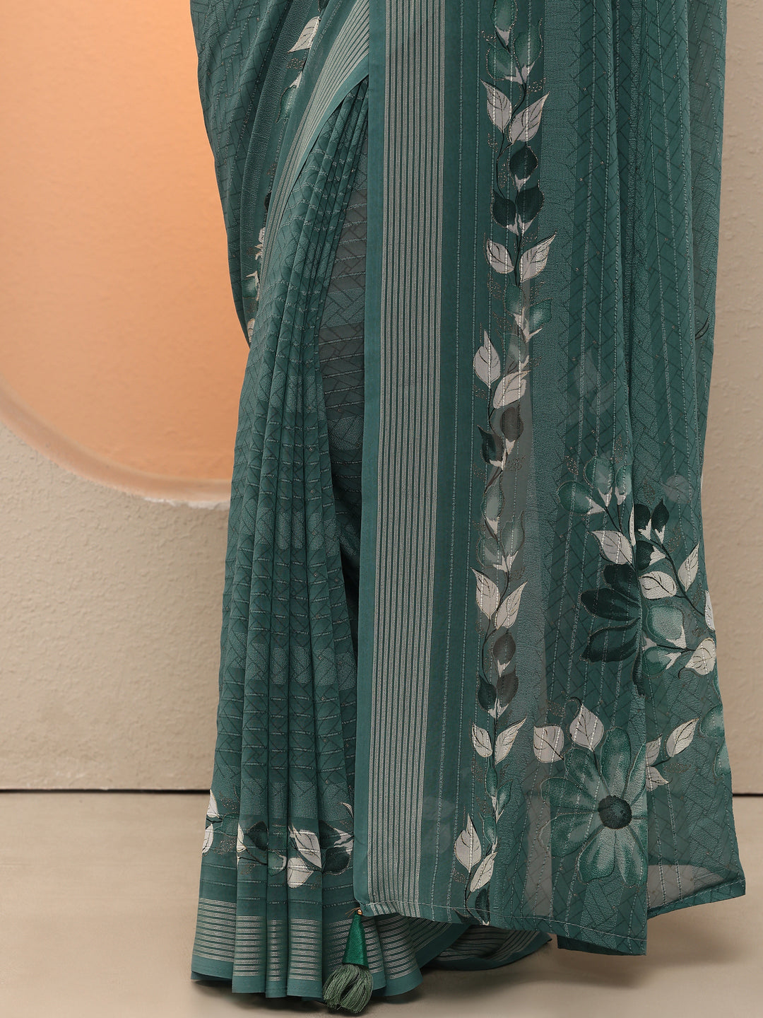 Blue Printed Georgette Saree With Unstitched Blouse Piece