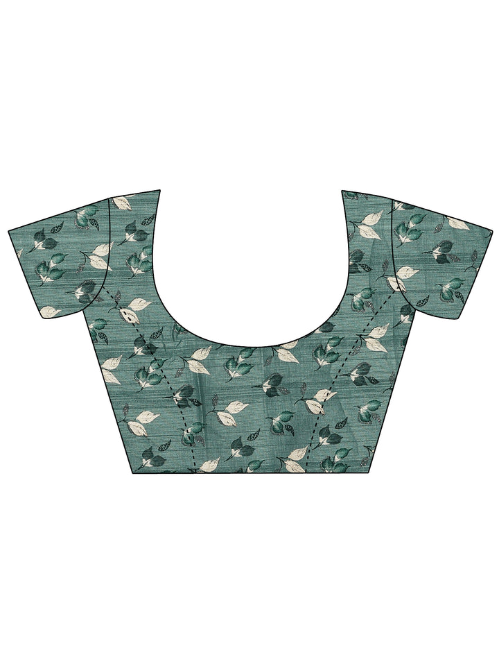 Blue Printed Georgette Saree With Unstitched Blouse Piece