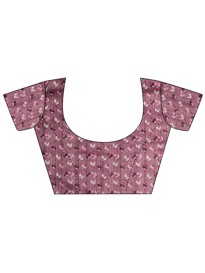Mauve Striped Printed Georgette Saree With Unstitched Blouse Piece