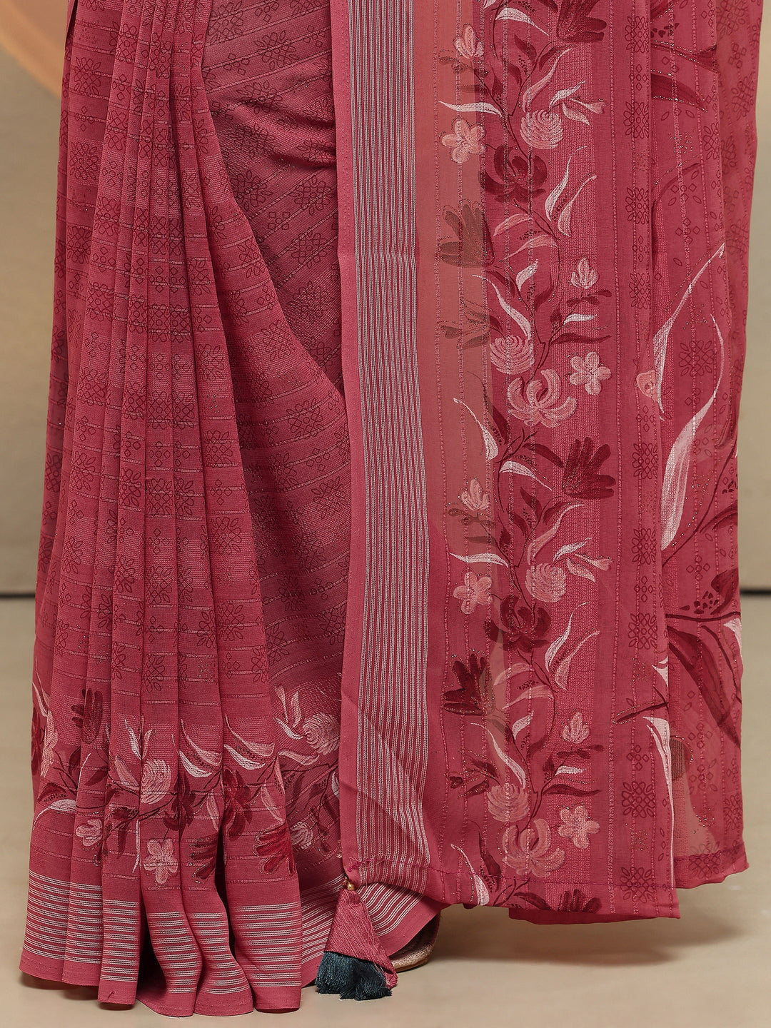 Pink Printed Georgette Saree With Unstitched Blouse Piece