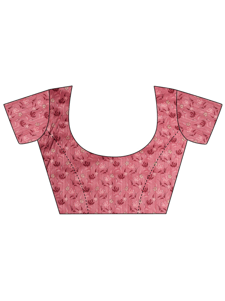 Pink Printed Georgette Saree With Unstitched Blouse Piece