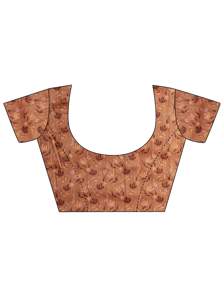 Brown Printed Georgette Saree With Unstitched Blouse Piece