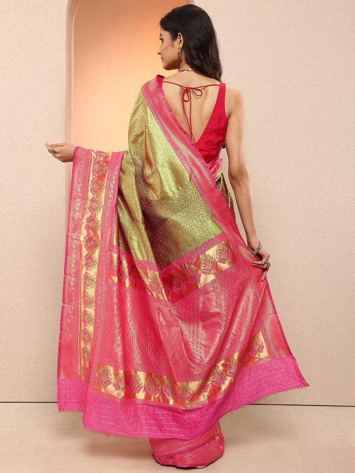Green Woven Design Silk Blend Sarees With Unstitched Blouse Piece