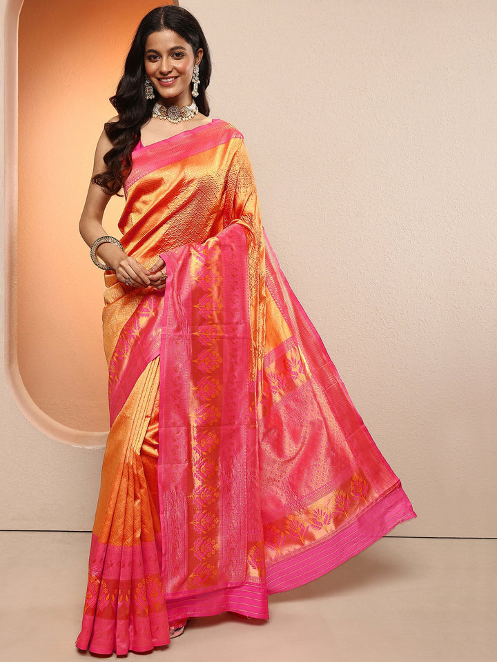 Mustard Woven Design Silk Blend Sarees With Unstitched Blouse Piece