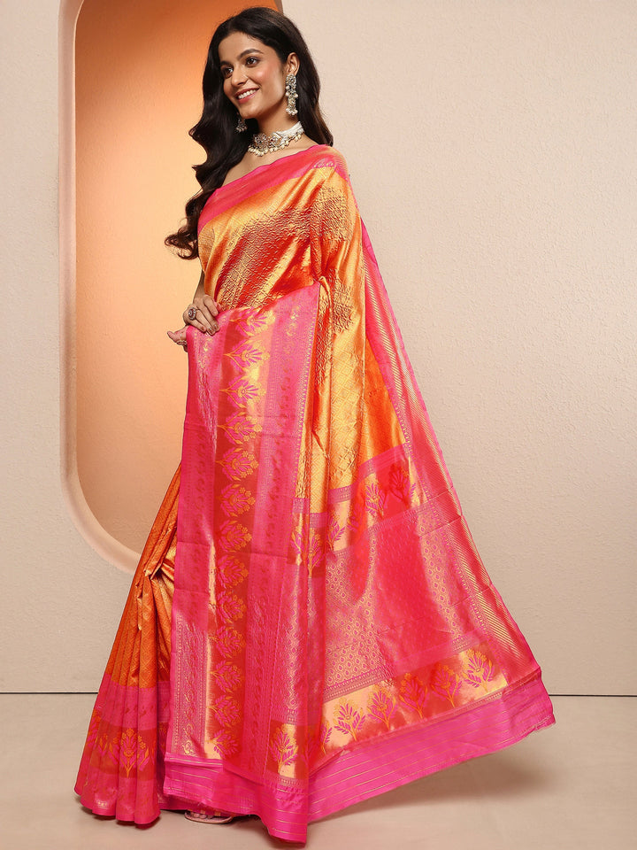 Mustard Woven Design Silk Blend Sarees With Unstitched Blouse Piece