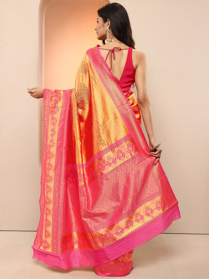Mustard Woven Design Silk Blend Sarees With Unstitched Blouse Piece