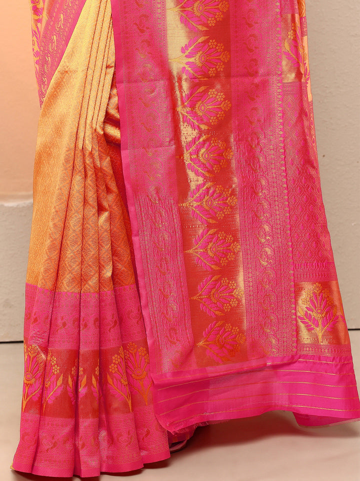 Mustard Woven Design Silk Blend Sarees With Unstitched Blouse Piece