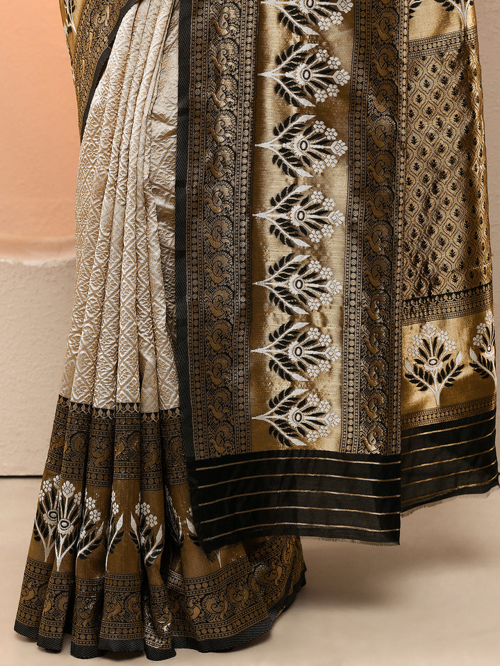 Grey Woven Design Silk Blend Sarees With Unstitched Blouse Piece