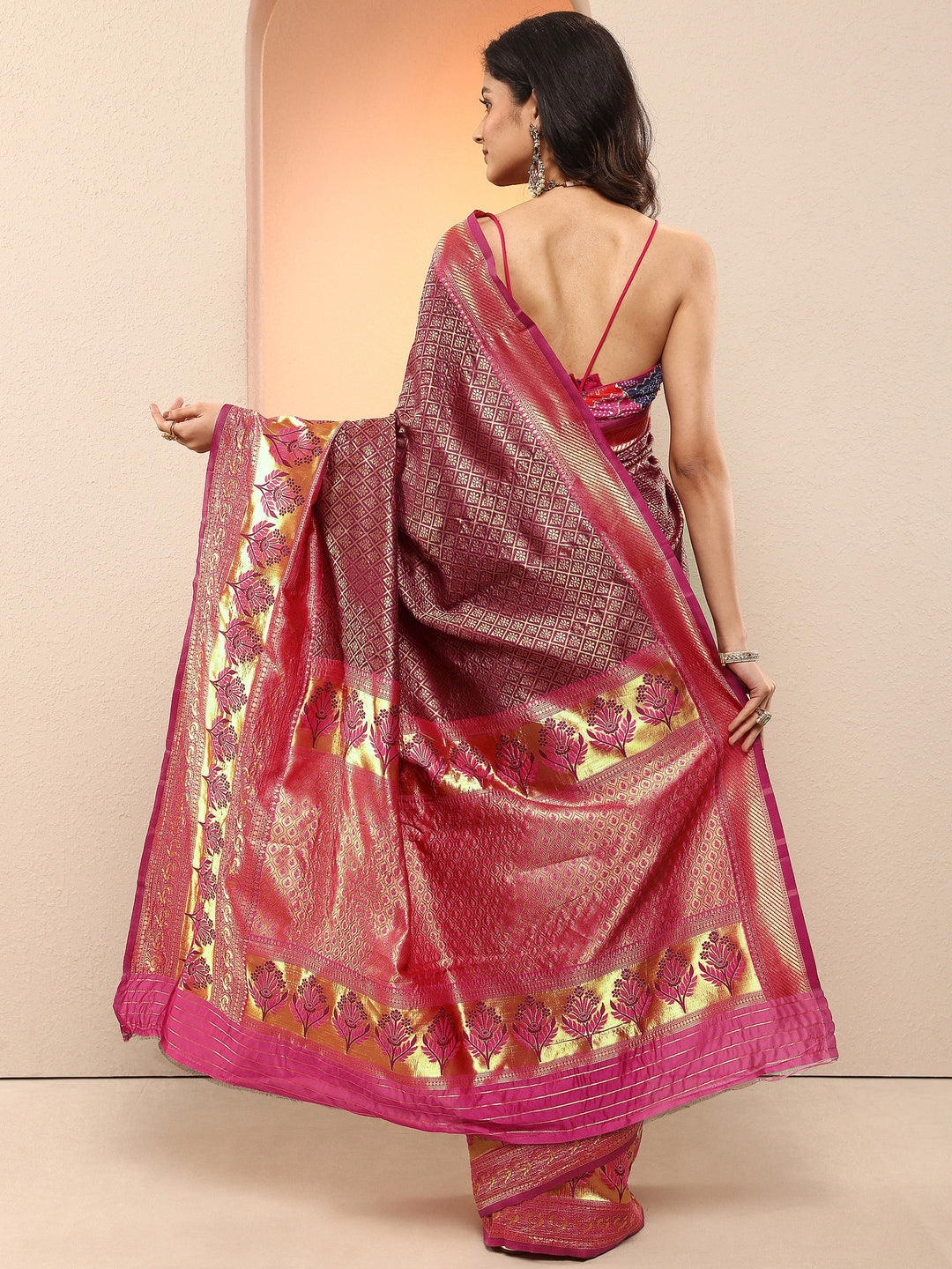Burgundy Woven Design Silk Blend Sarees With Unstitched Blouse Piece