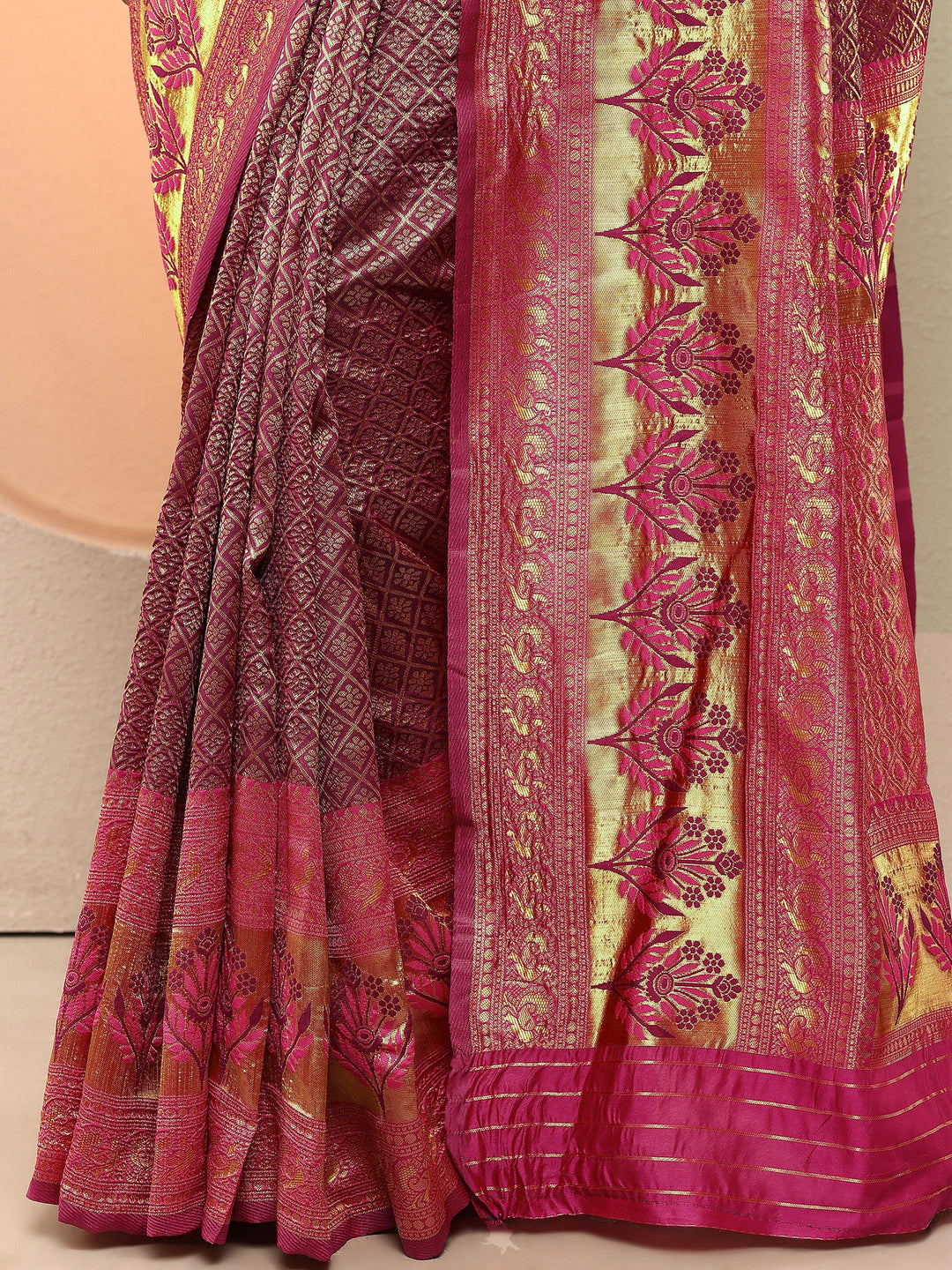 Burgundy Woven Design Silk Blend Sarees With Unstitched Blouse Piece