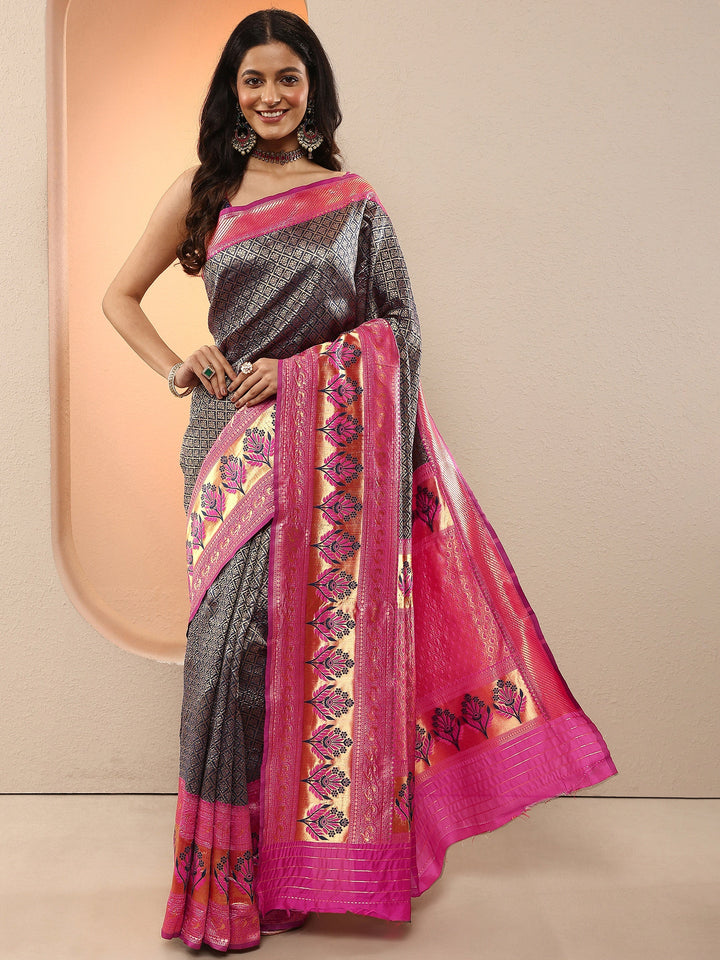 Blue Woven Design Silk Blend Sarees With Unstitched Blouse Piece