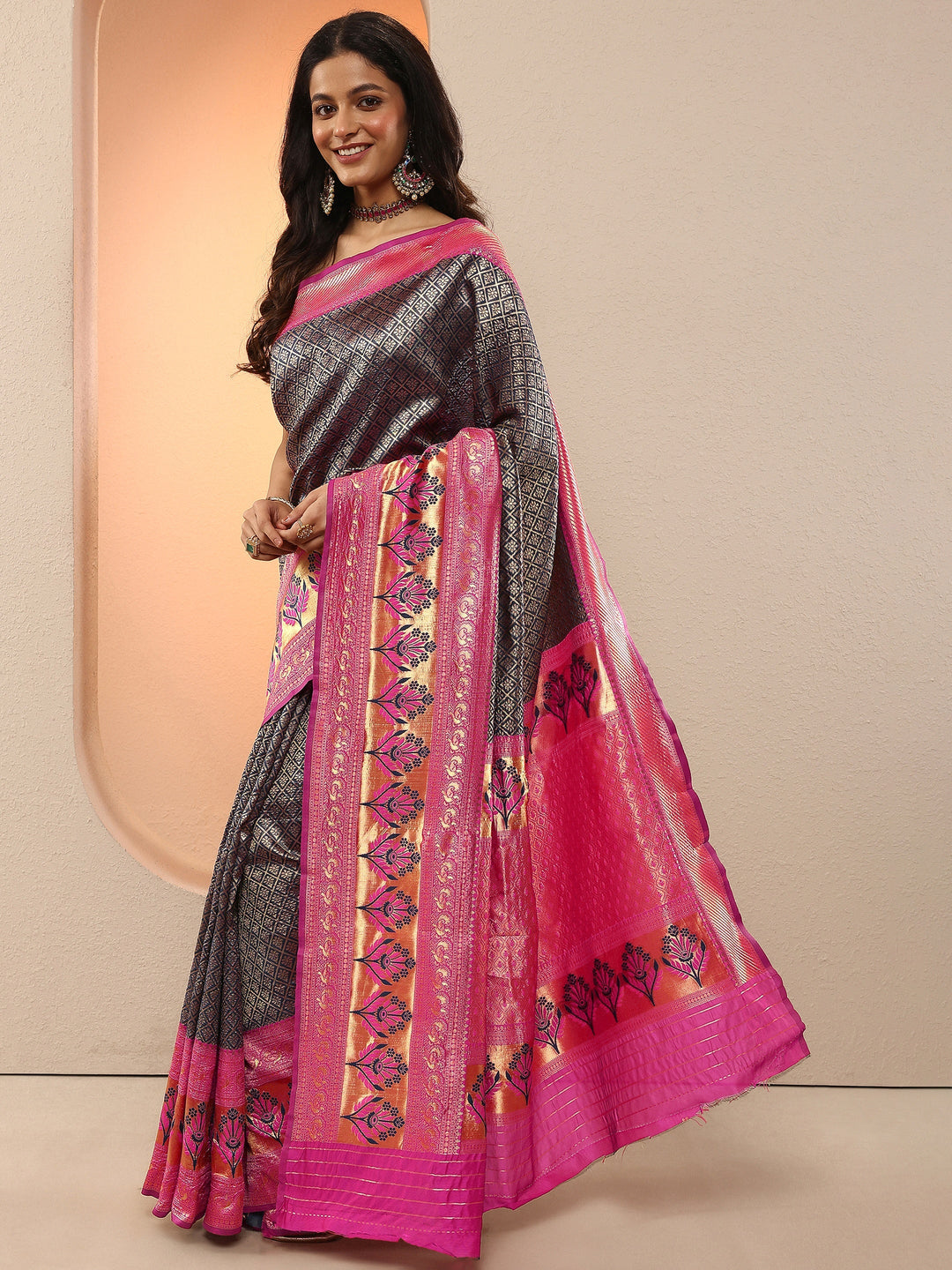 Blue Woven Design Silk Blend Sarees With Unstitched Blouse Piece