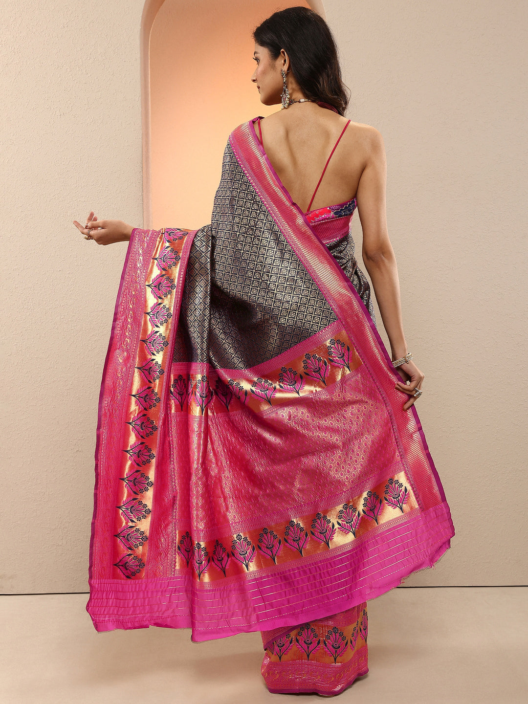 Blue Woven Design Silk Blend Sarees With Unstitched Blouse Piece