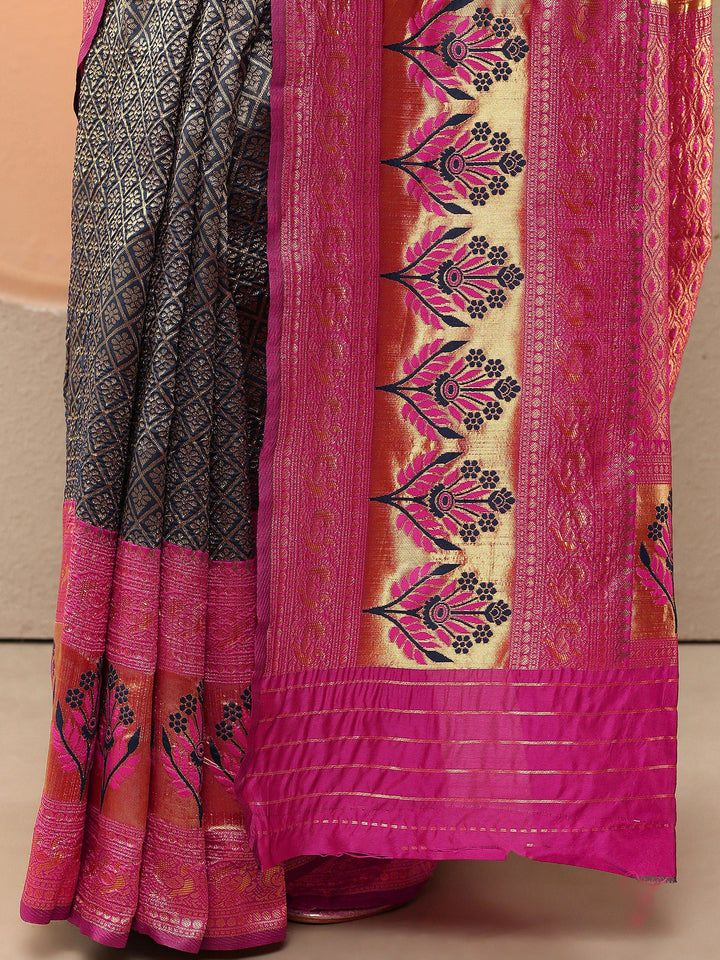 Blue Woven Design Silk Blend Sarees With Unstitched Blouse Piece