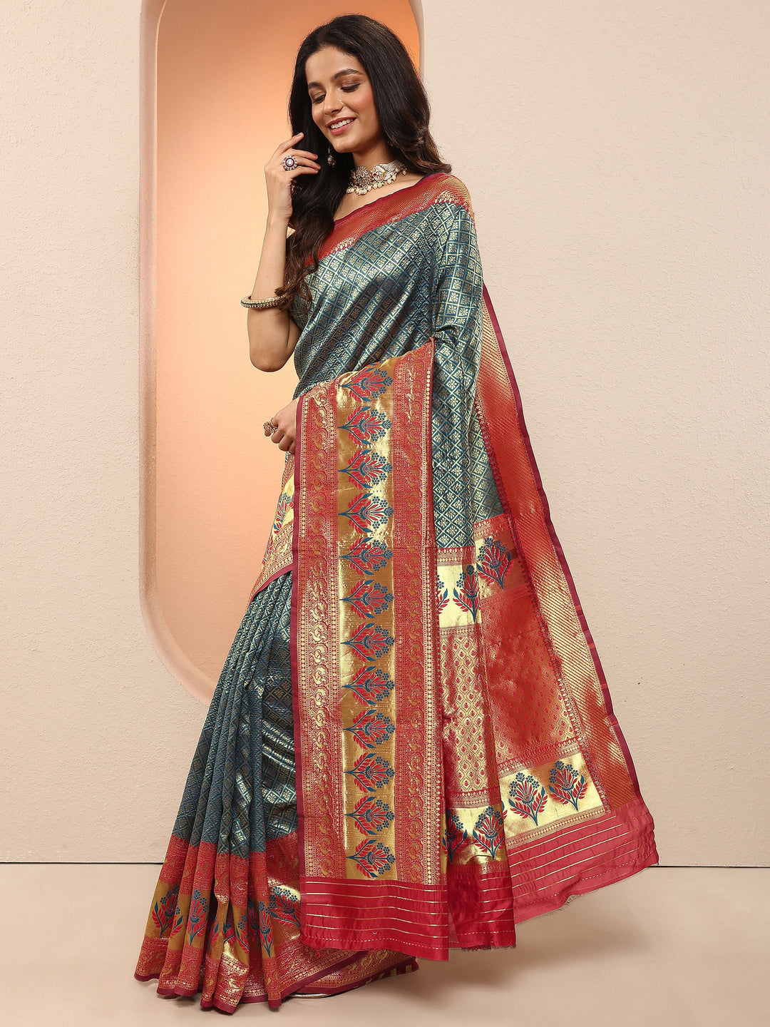Blue Woven Design Silk Blend Sarees With Unstitched Blouse Piece