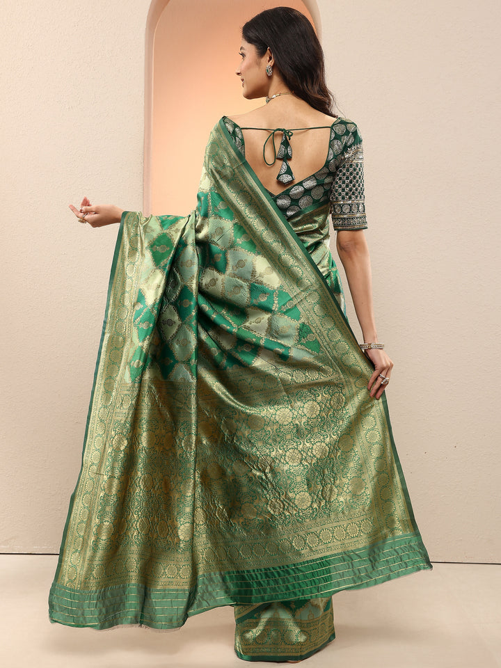 Green Woven Design Silk Blend Sarees With Unstitched Blouse Piece