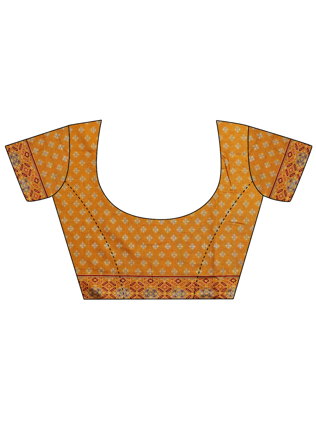 Mustard Printed Silk Blend Saree With Unstitched Blouse Piece