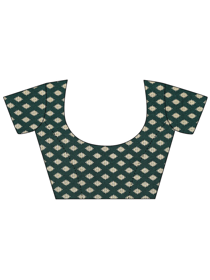 Green Printed Silk Blend Sarees With Unstitched Blouse Piece