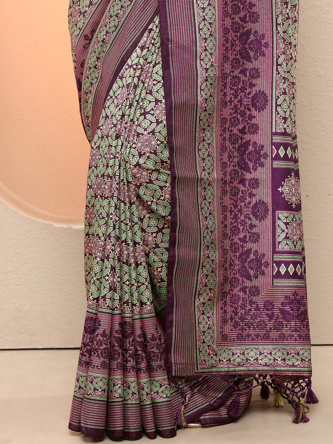 Purple Printed Silk Blend Sarees With Unstitched Blouse Piece