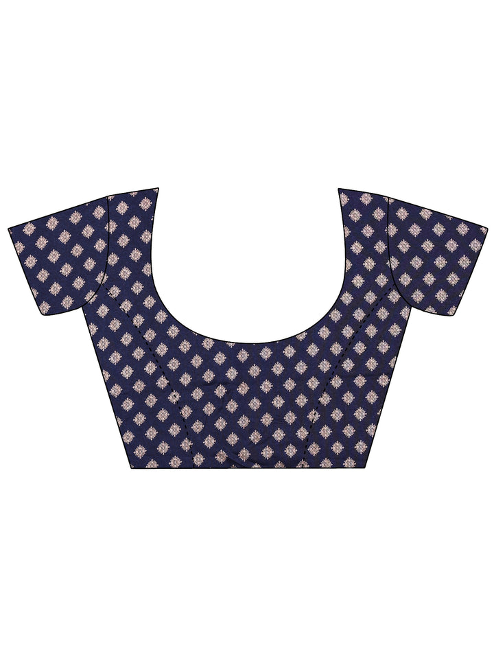 Blue Printed Silk Blend Sarees With Unstitched Blouse Piece