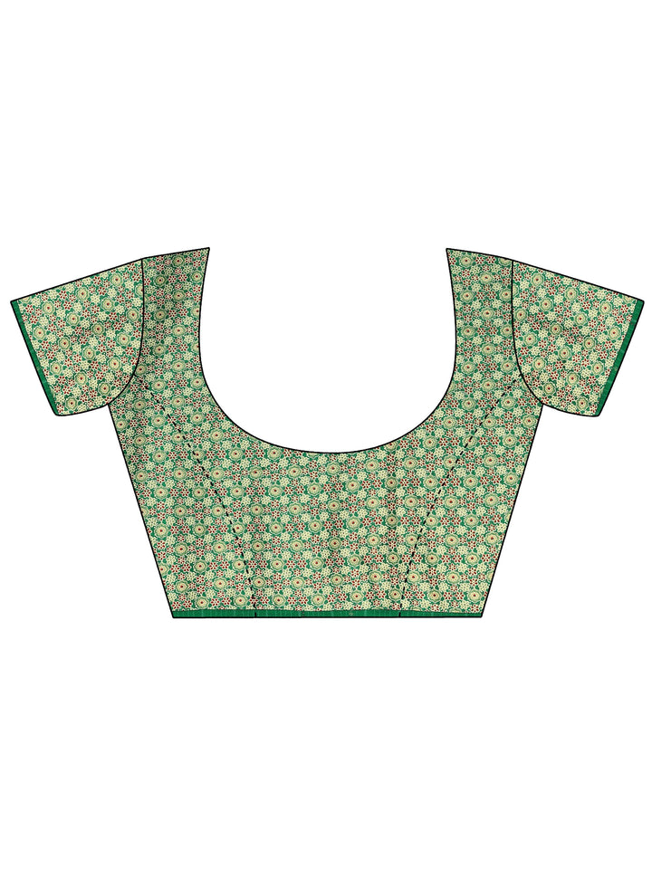 Green Printed Georgette Saree With Unstitched Blouse Piece