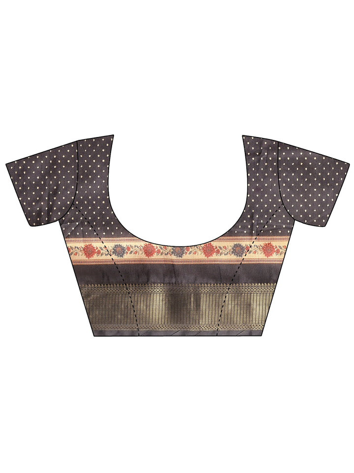 Gold Printed Silk Blend Saree With Unstitched Blouse Piece