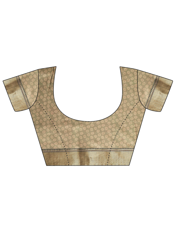 Green Printed Silk Blend Saree With Unstitched Blouse Piece