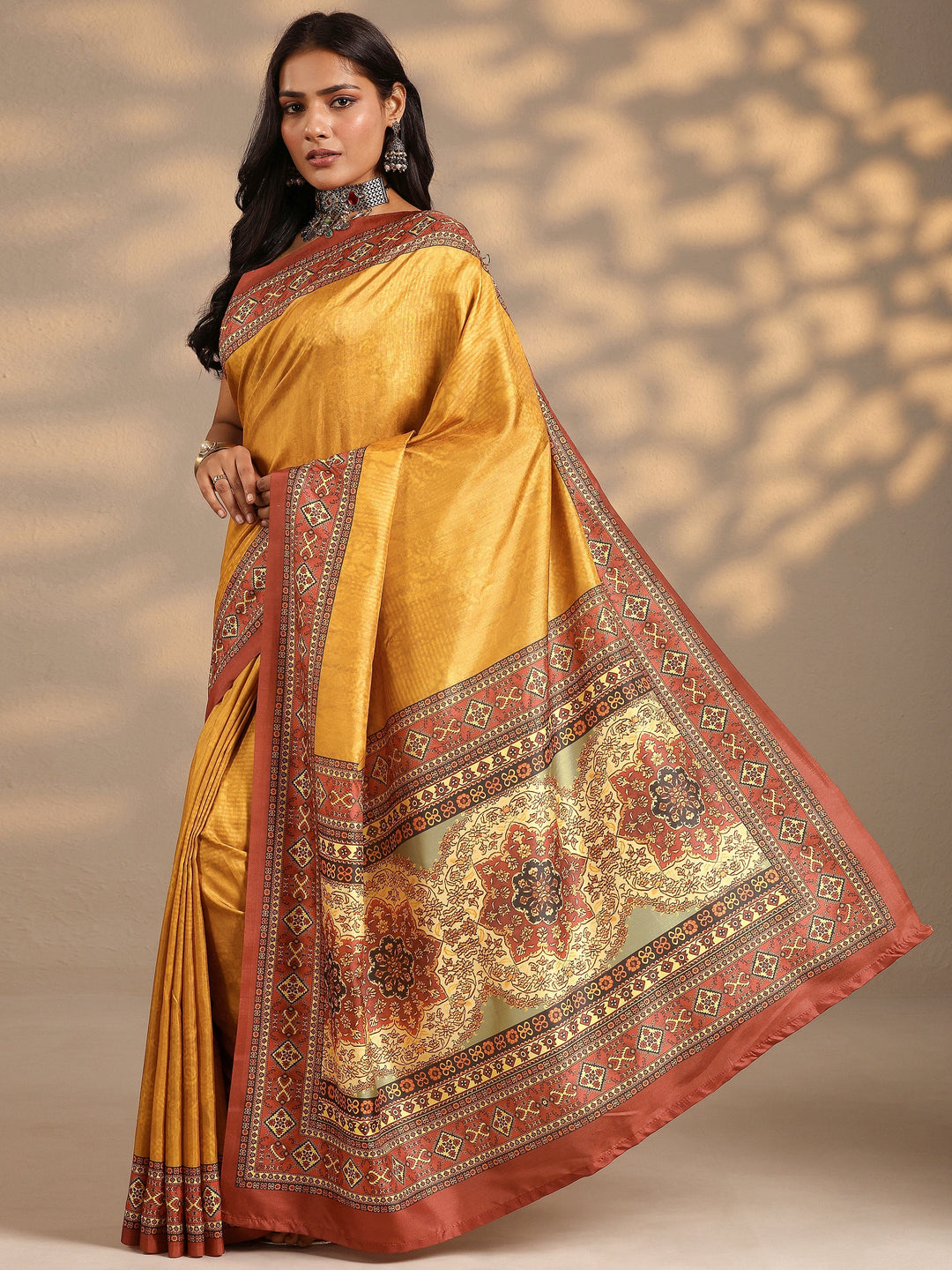 Mustard Woven Design Silk Blend Saree With Unstitched Blouse Piece