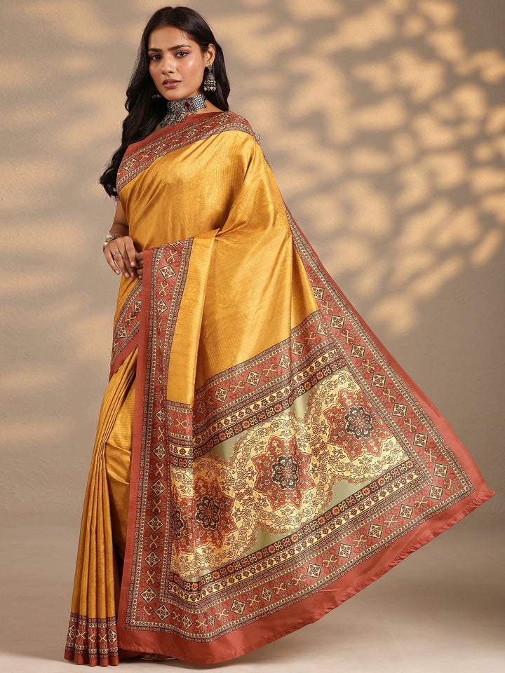 Mustard Woven Design Silk Blend Saree With Unstitched Blouse Piece