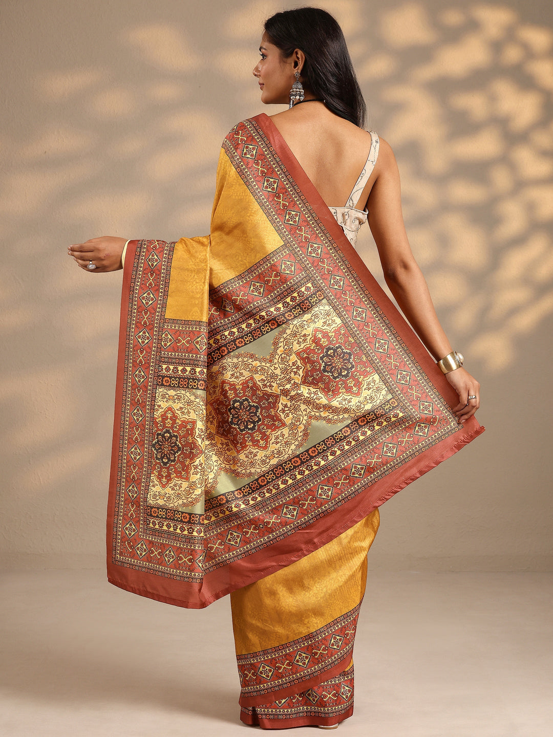 Mustard Woven Design Silk Blend Saree With Unstitched Blouse Piece