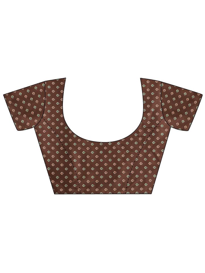 Green Printed Silk Blend Saree With Unstitched Blouse Piece