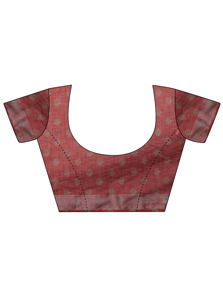 Green Printed Linen Blend Saree With Unstitched Blouse Piece