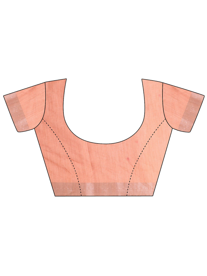 Peach Printed Linen Saree With Unstitched Blouse Piece