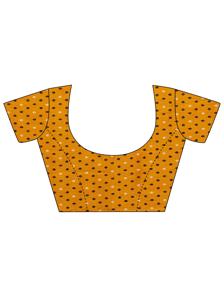 Mustard Printed Georgette Saree With Unstitched Blouse Piece