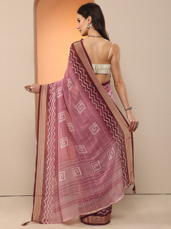 Pink Printed Georgette Saree With Unstitched Blouse Piece