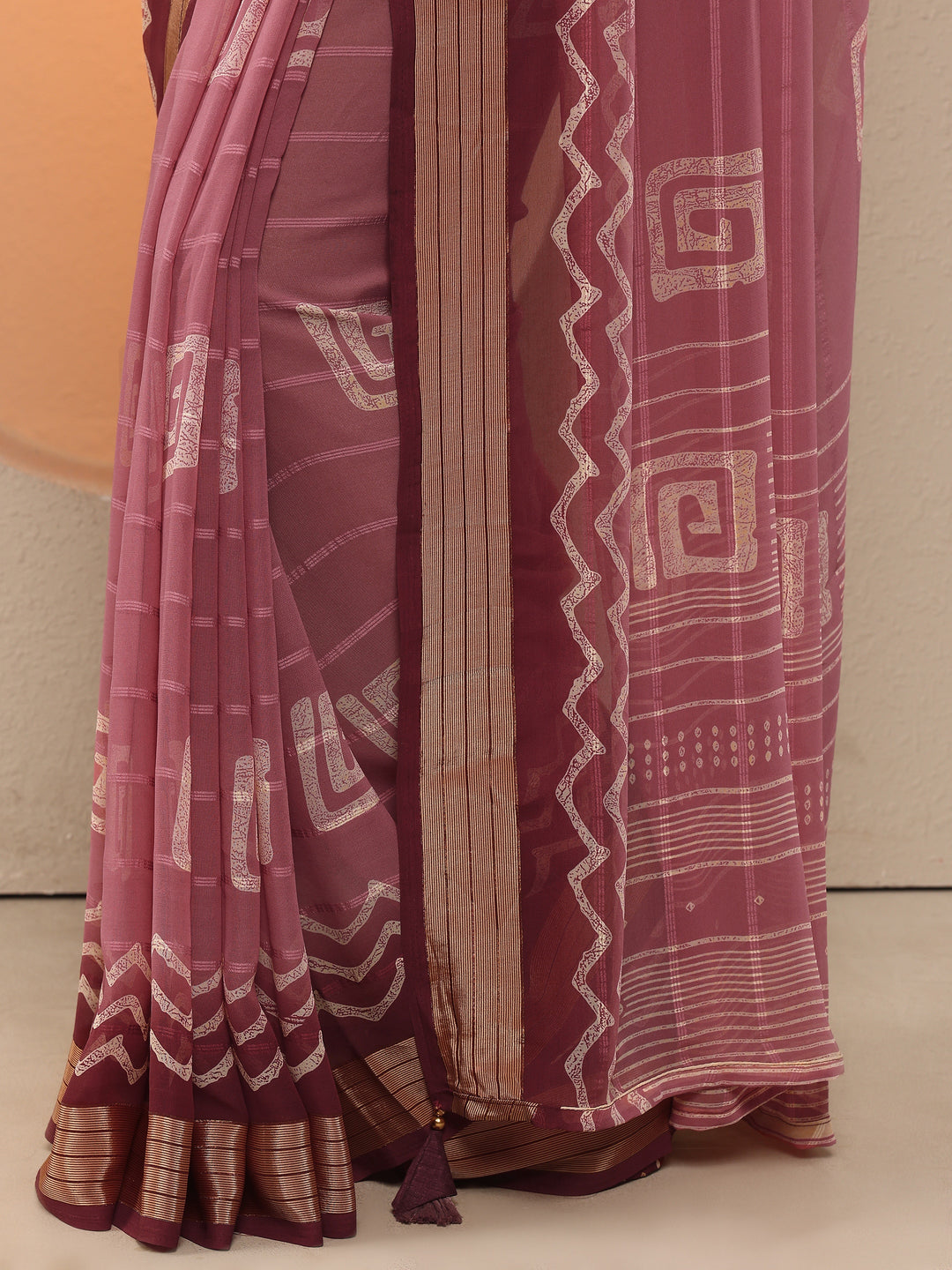 Pink Printed Georgette Saree With Unstitched Blouse Piece