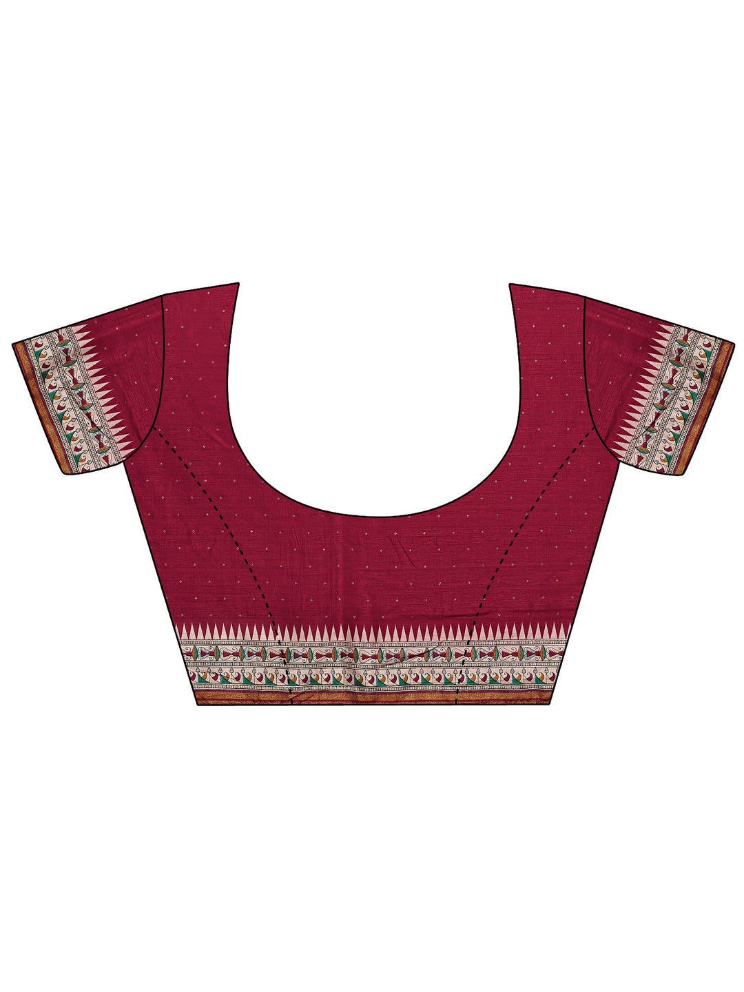 Maroon Printed Silk Blend Saree With Unstitched Blouse Piece