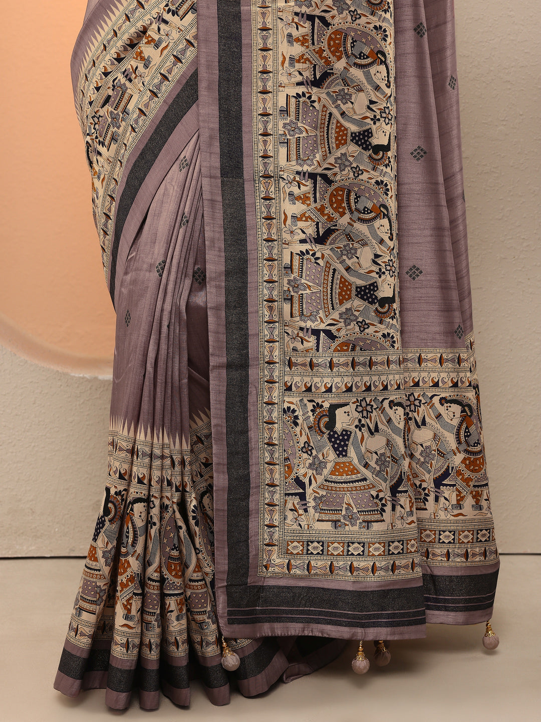 Mauve Printed Silk Blend Saree With Unstitched Blouse Piece