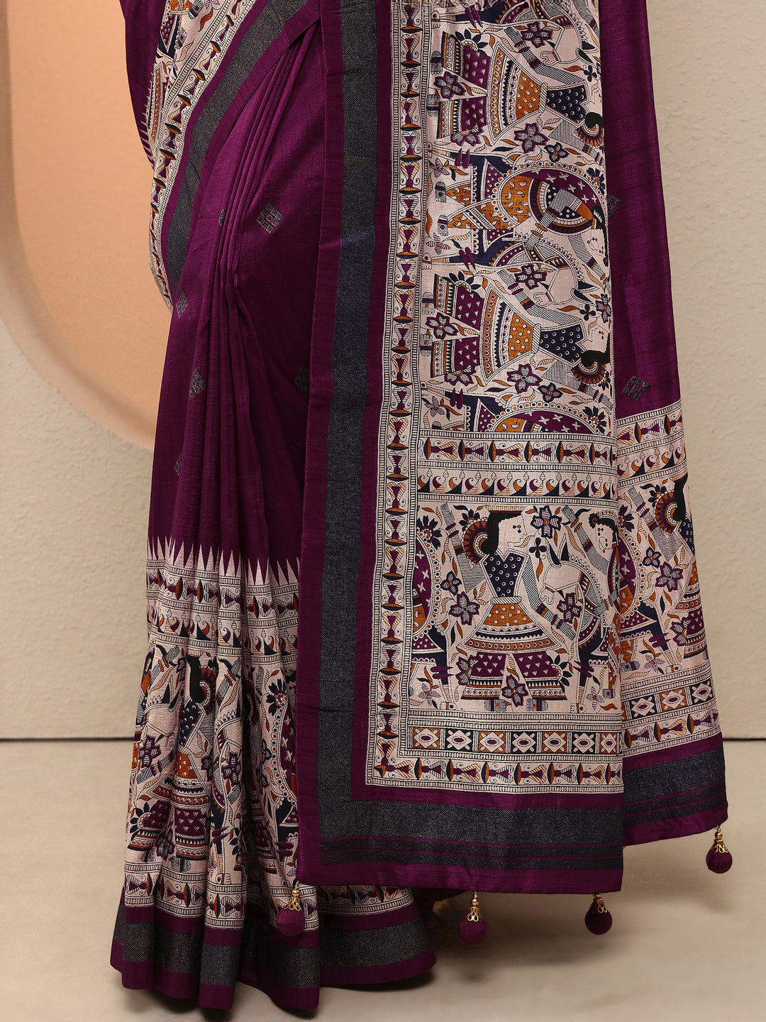 Burgundy Printed Silk Blend Saree With Unstitched Blouse Piece