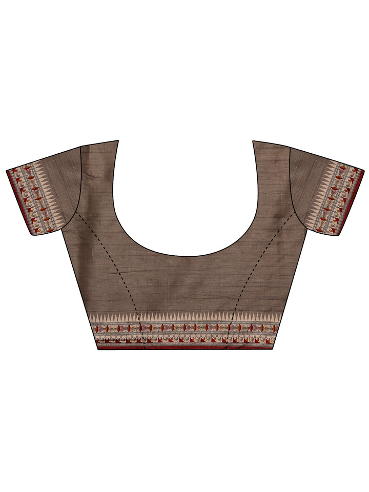 Grey Printed Silk Blend Saree With Unstitched Blouse Piece