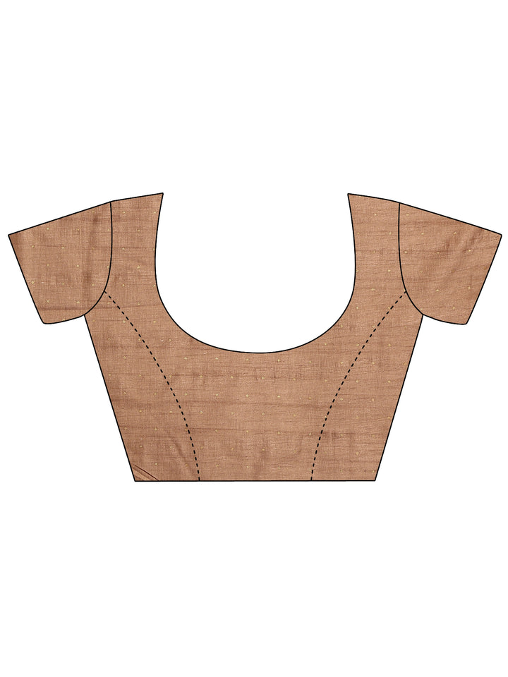 Taupe Printed Silk Blend Saree With Unstitched Blouse Piece