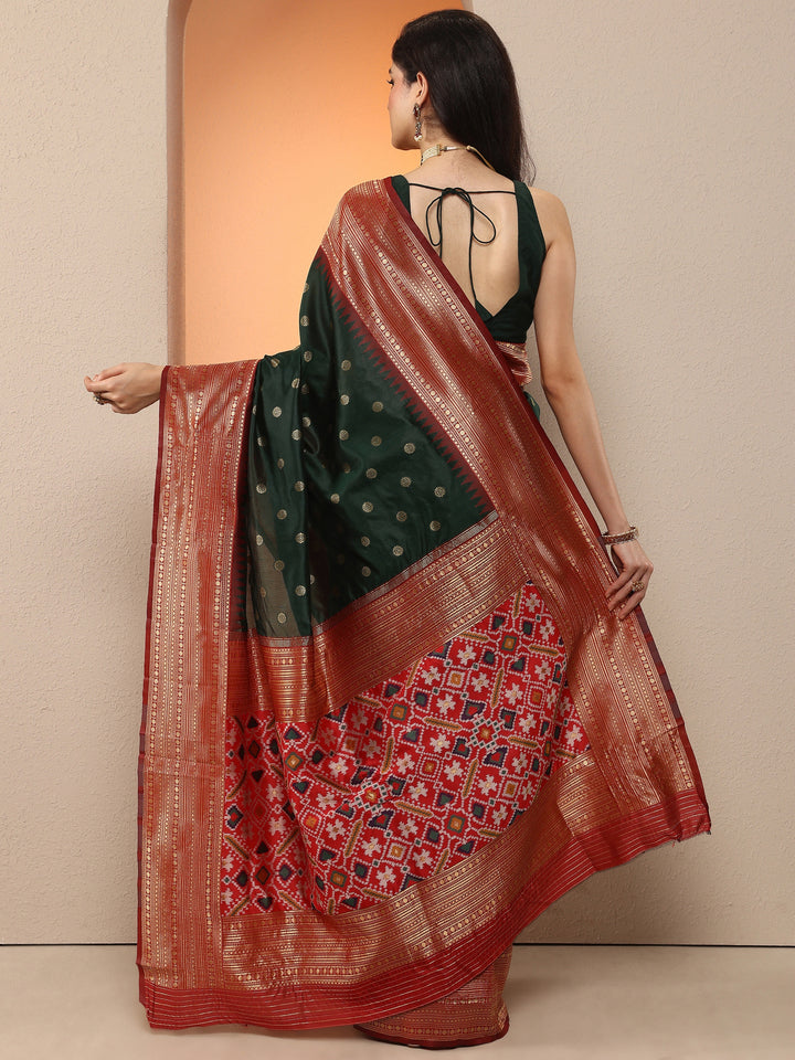 Green Woven Design Silk Blend Saree With Unstitched Blouse Piece