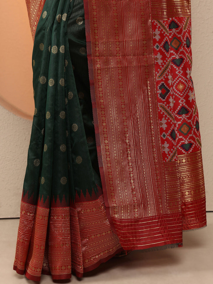 Green Woven Design Silk Blend Saree With Unstitched Blouse Piece