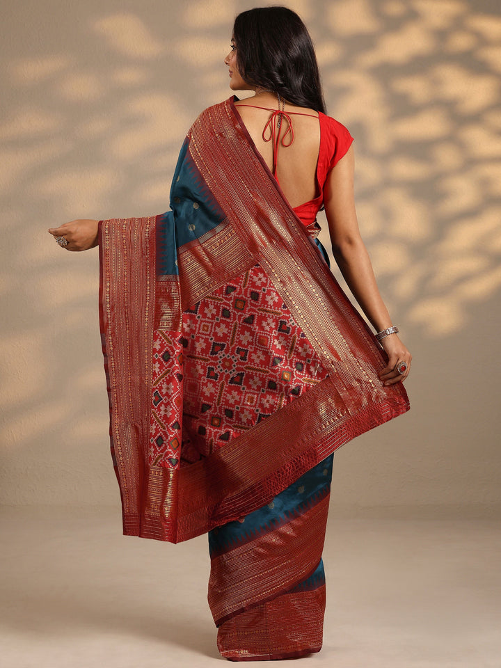 Blue Woven Design Silk Blend Saree With Unstitched Blouse Piece