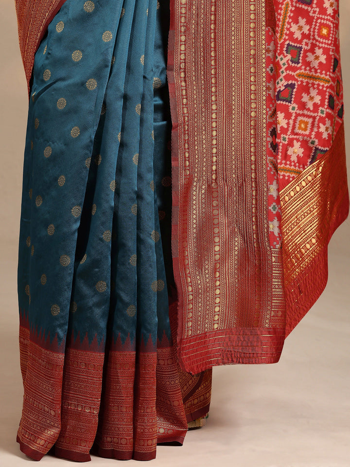 Blue Woven Design Silk Blend Saree With Unstitched Blouse Piece