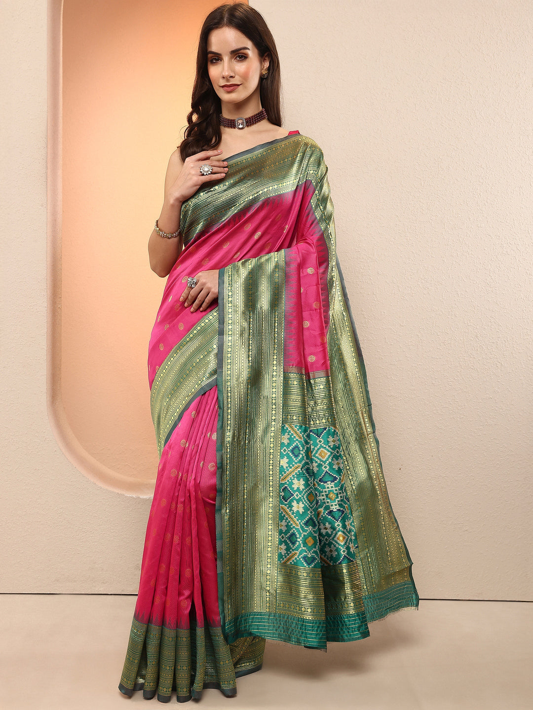 Pink Woven Design Silk Blend Sarees With Unstitched Blouse Piece