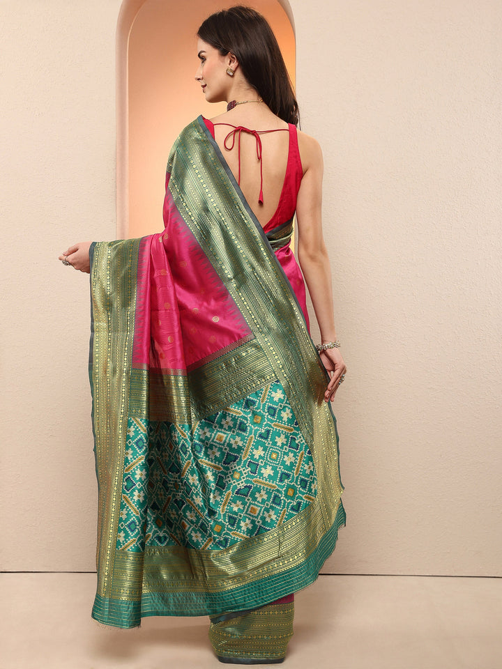Pink Woven Design Silk Blend Sarees With Unstitched Blouse Piece