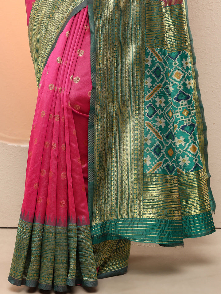 Pink Woven Design Silk Blend Sarees With Unstitched Blouse Piece