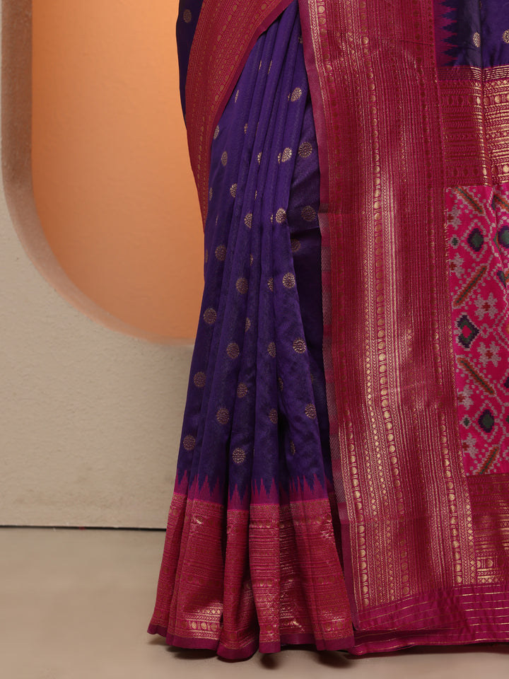 Purple Woven Design Silk Blend Saree With Unstitched Blouse Piece