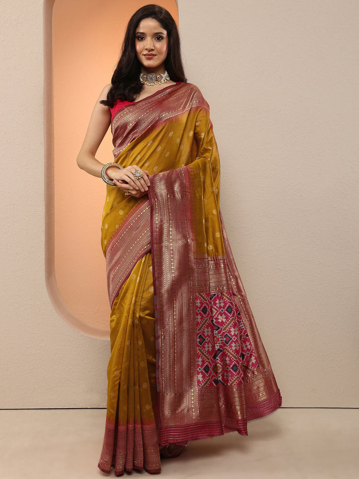 Mustard Woven Design Silk Blend Saree With Unstitched Blouse Piece